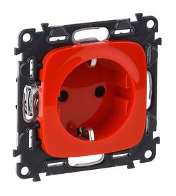 Розетка VALENA ALLURE, скрытый монтаж, с заземлением, со шторками, красный